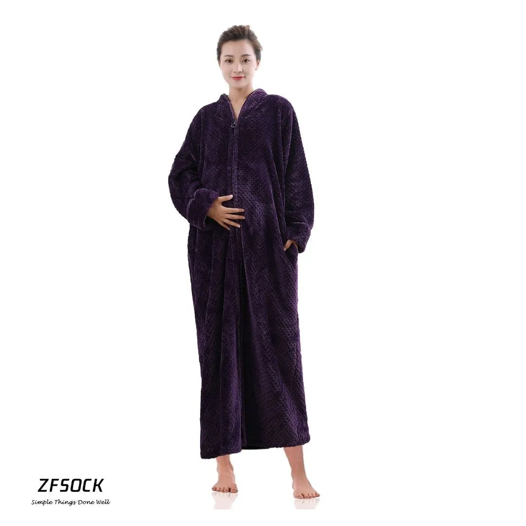 ZFSOCK Zip Up Style Dressing Gown Bathrobe Unisex For Men and Women Maternity Robe Wedding Winter Robe Luxury Brand Quality Bathrobe